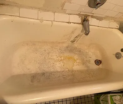 Dirty bathtub with mold and grime