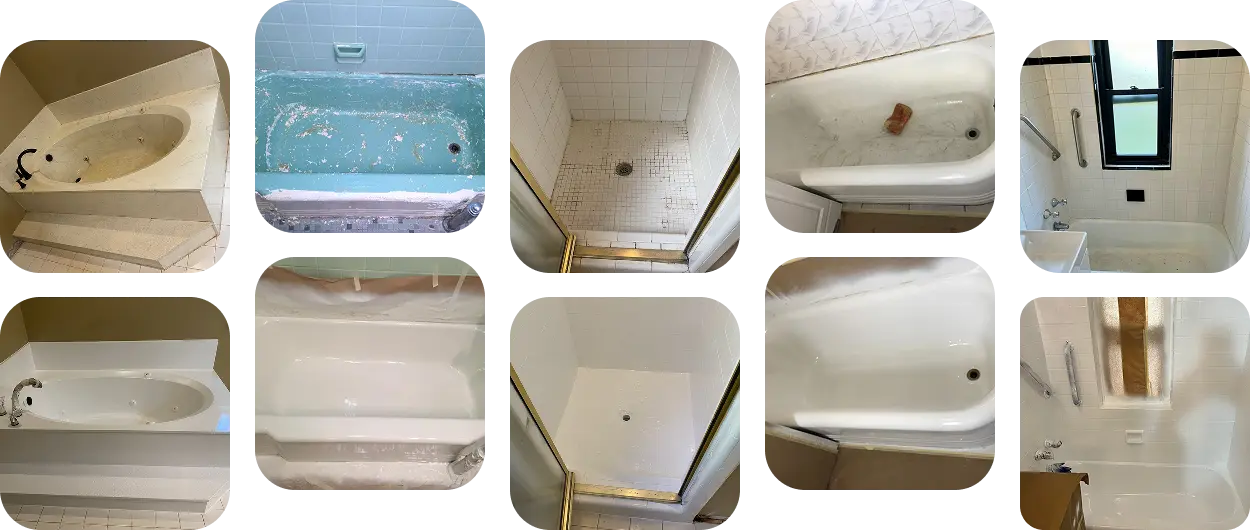 Gallery of bathroom tubs and showers, some under construction or renovation.